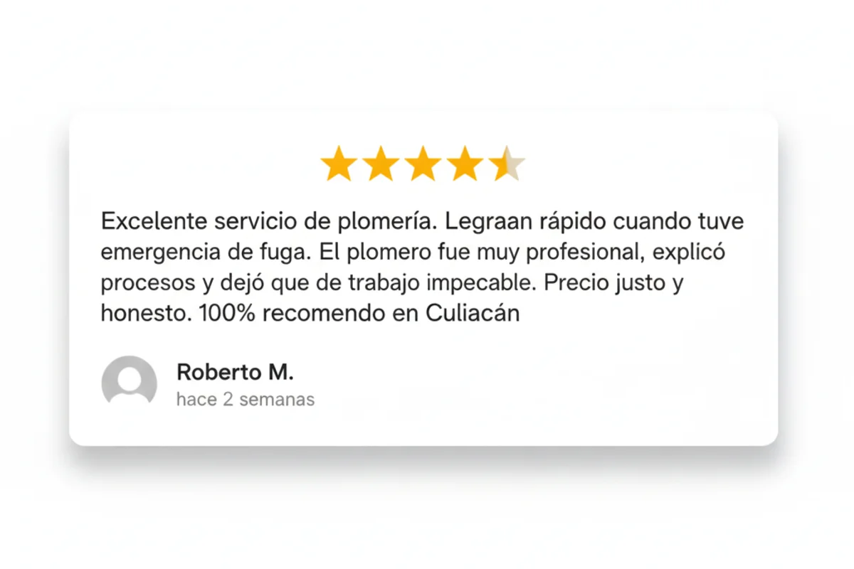 Reseña 5 estrellas Google - Servicio de emergencia plomería Los Mochis
