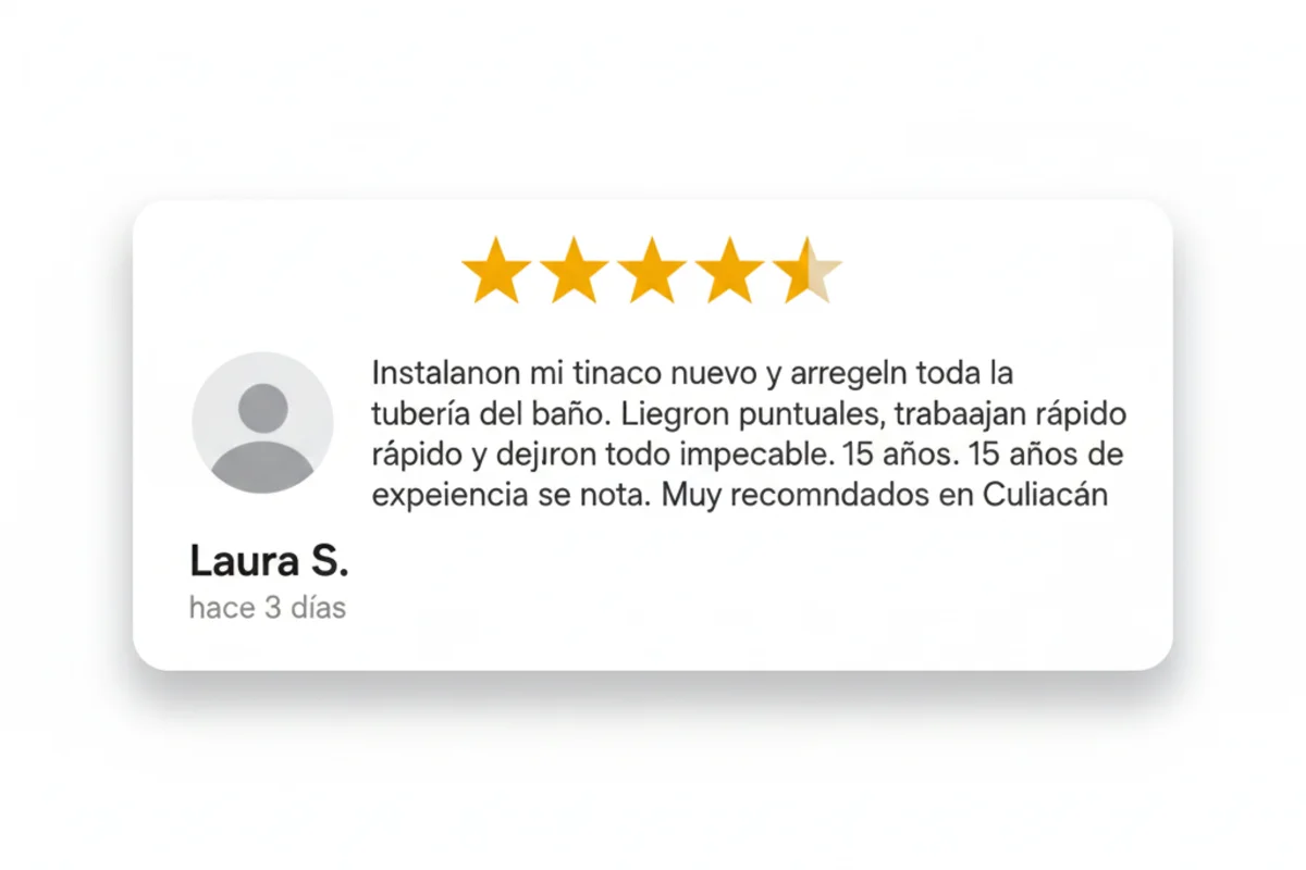 Reseña 5 estrellas Google - Instalación de tinaco plomería Los Mochis