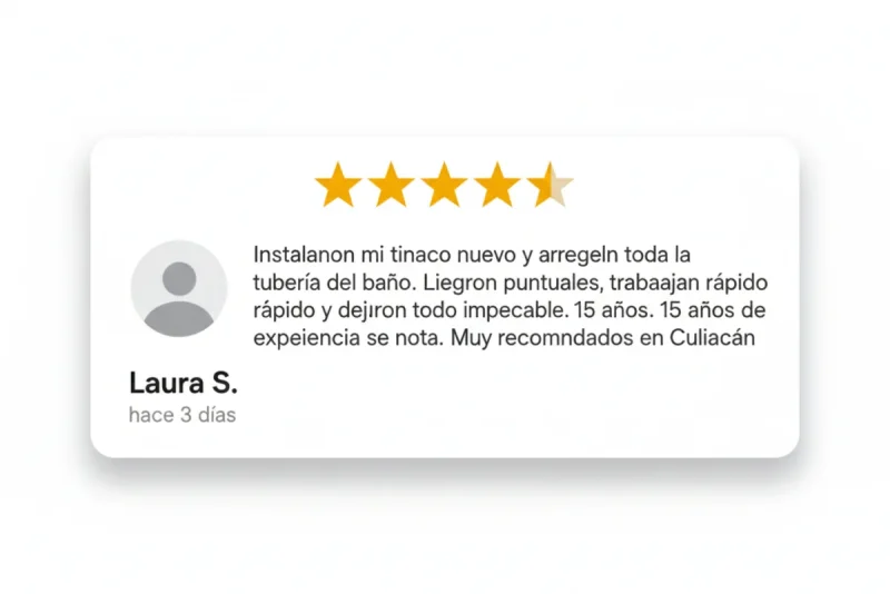 Reseña 5 estrellas Google - Instalación de tinaco plomería Los Mochis